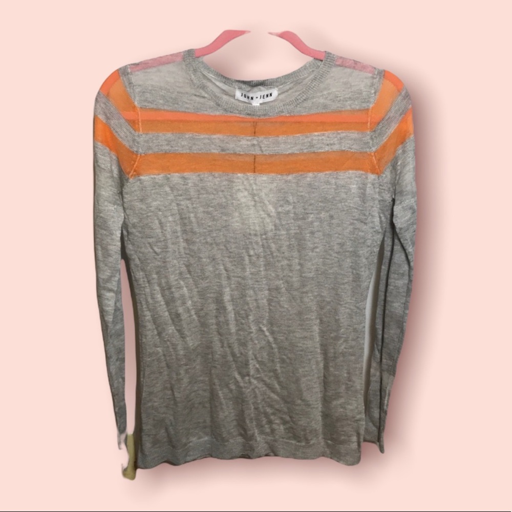 Semi sheer gray and orange sweater